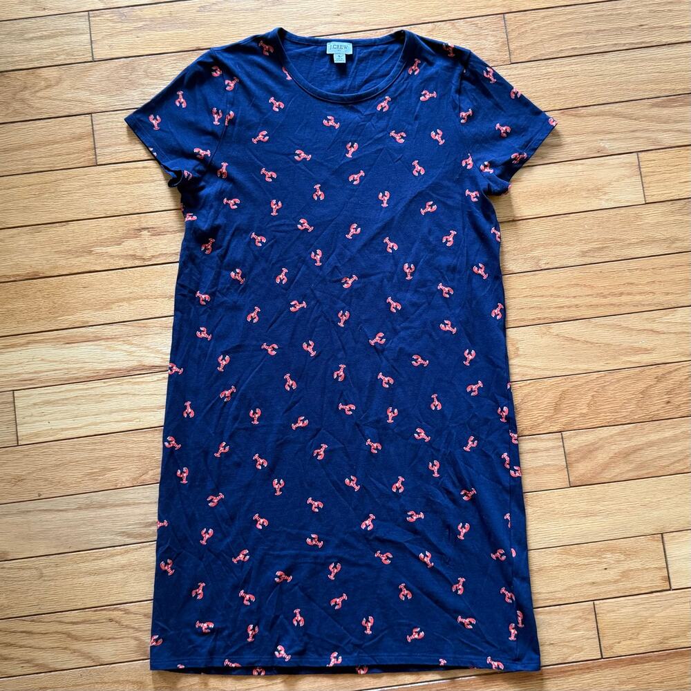 J Crew Womens Lobster Print Short Sleeve T-Shirt  Mini Dress Small Navy Blue